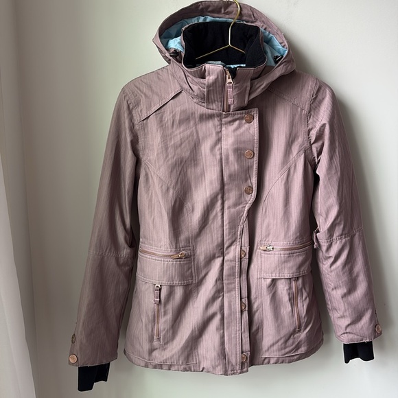 Obermeyer Aria Ski Jacket Dusty Pink Snap Zip Close Removeable Hood Snow Size 6